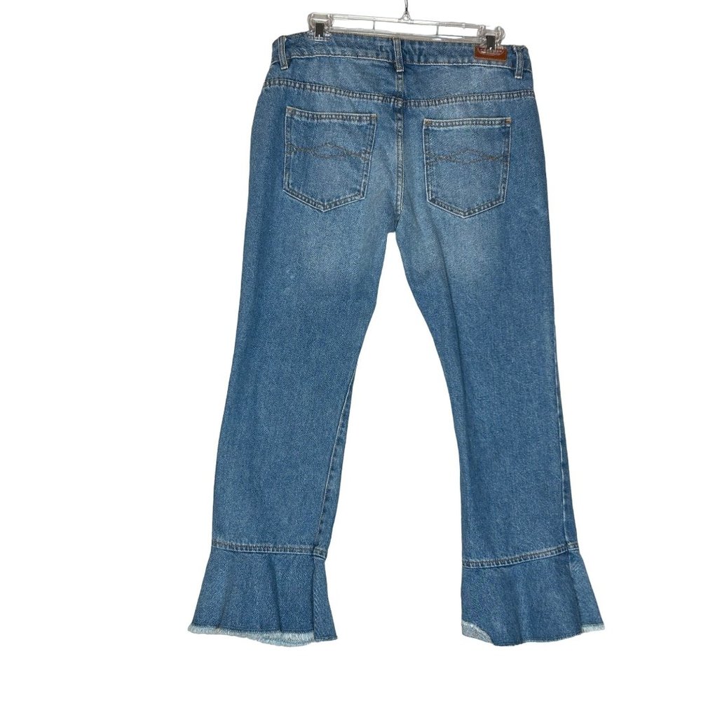Zara Basic Z1975 Denim Mid Rise Blue Ruffle Flare Size 6 - Picture 3 of 9